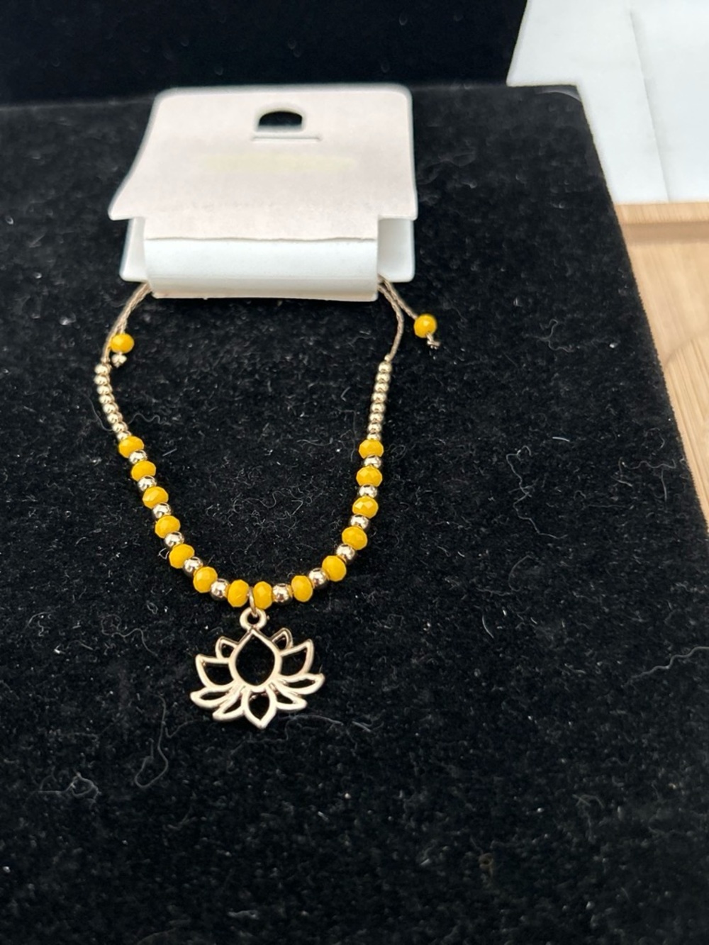 Gold Lotus Pendant Bracelet with Yellow Beads adjustable